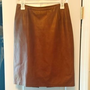 Real leather brown pencil skirt
